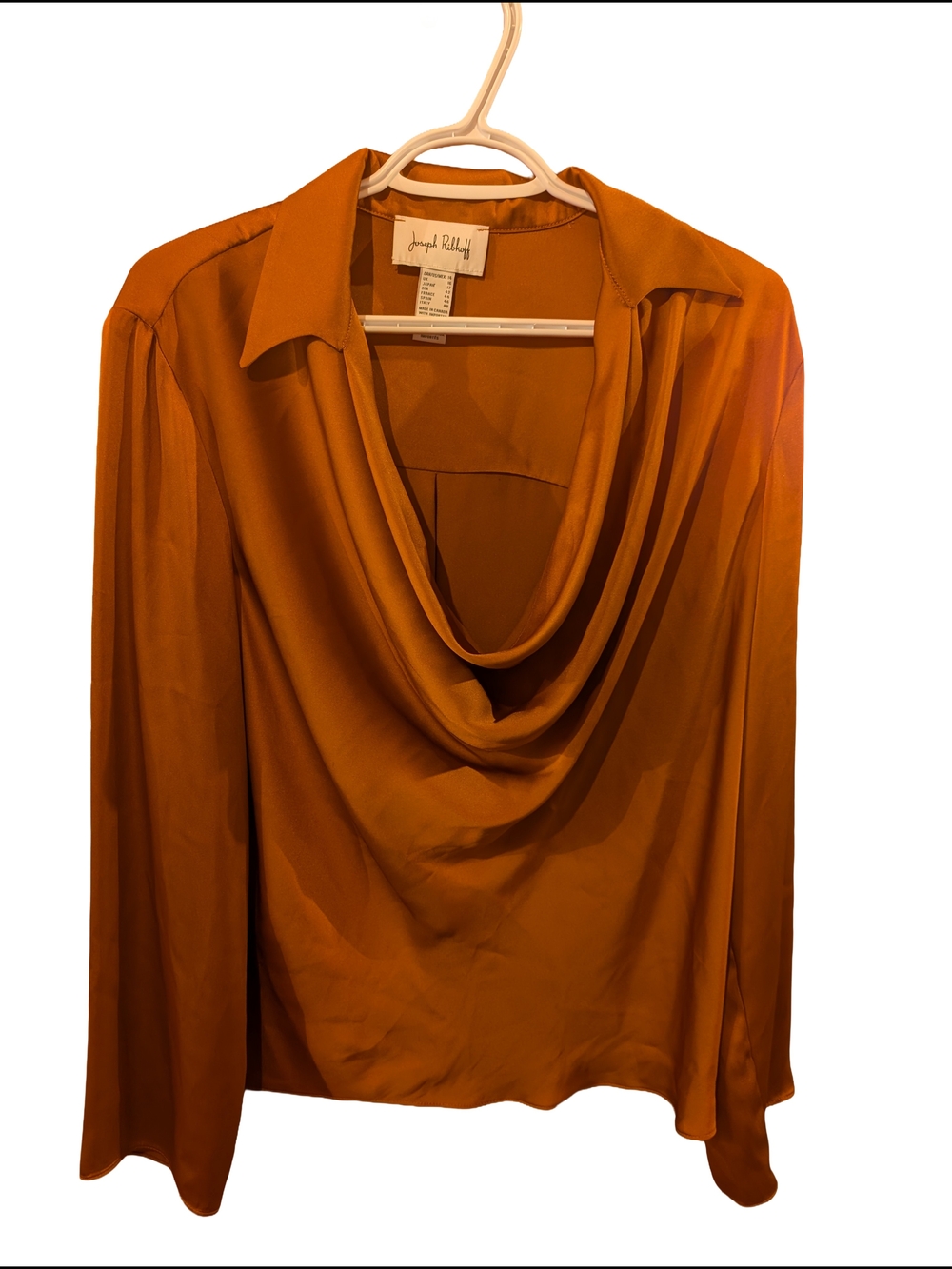 Joseph Ribkoff Designer Rust Draped Cowl Neck Blouse